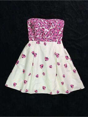 Lilly Pulitzer Strapless Pink & White Butterfly Print Mini Dress